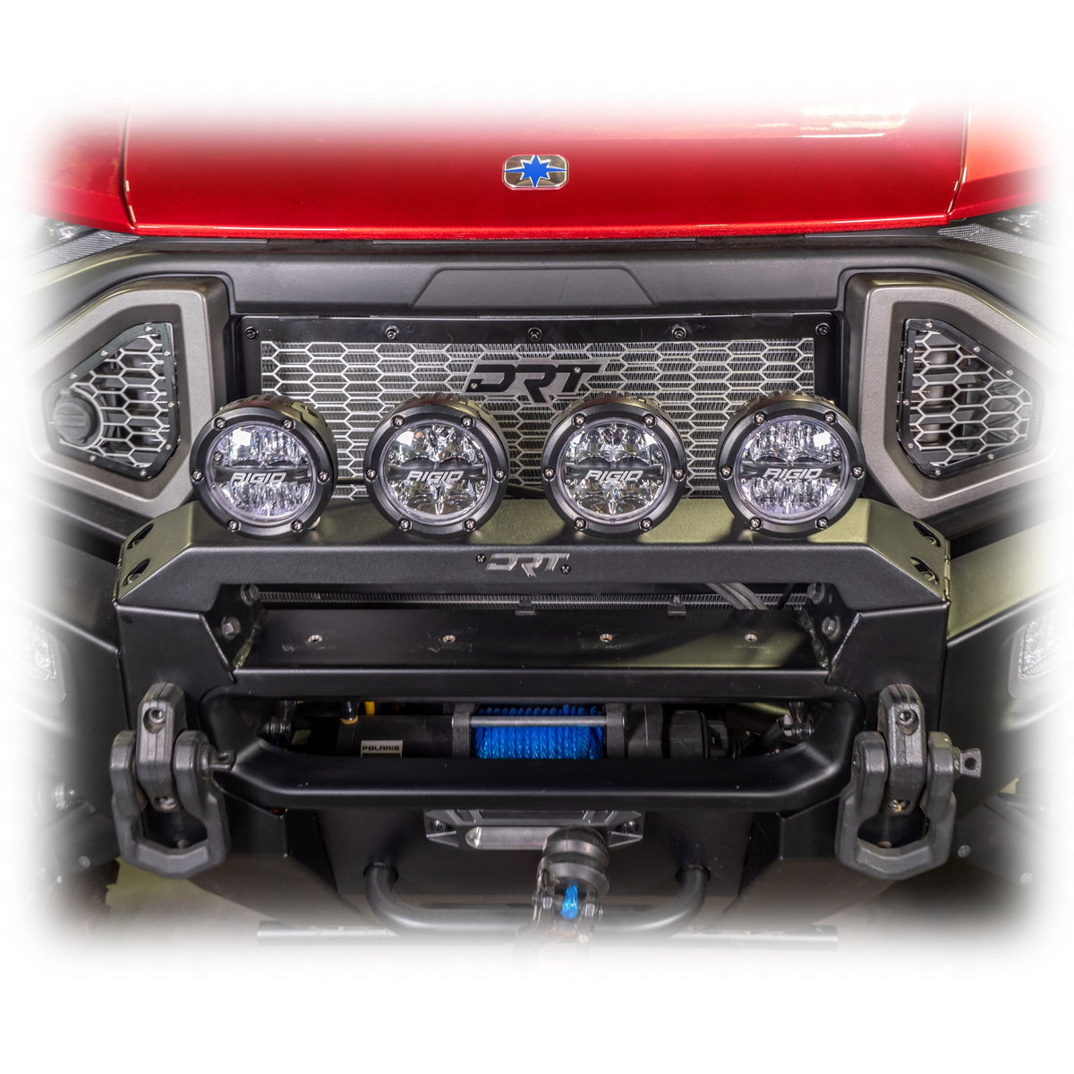 DRT Polaris Ranger XD 1500 2024+ Front Bumper Light Bracket Kit with ligths installed front view