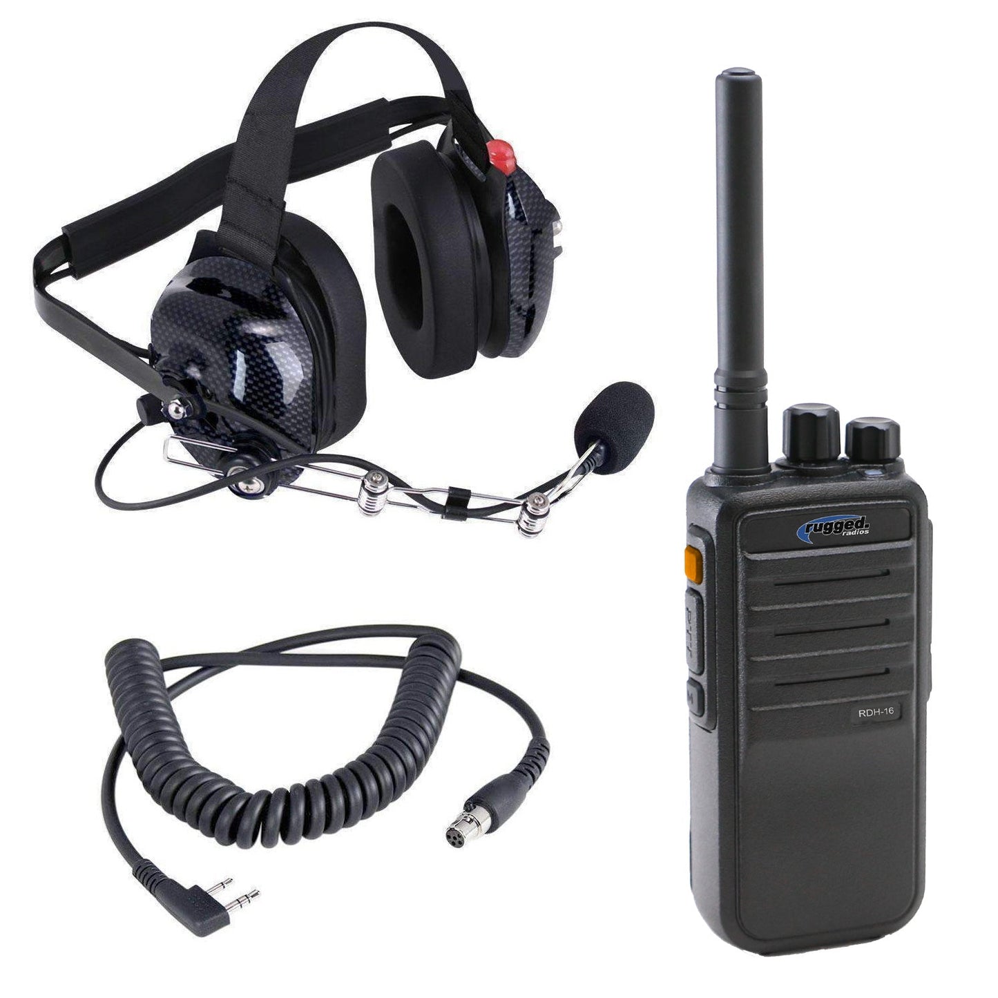 Crew Chief - H42 Spotter Headset and Rugged Handheld Radio Package - Single Radio / R1 Business Band Handheld - Digital and Analog / Blue