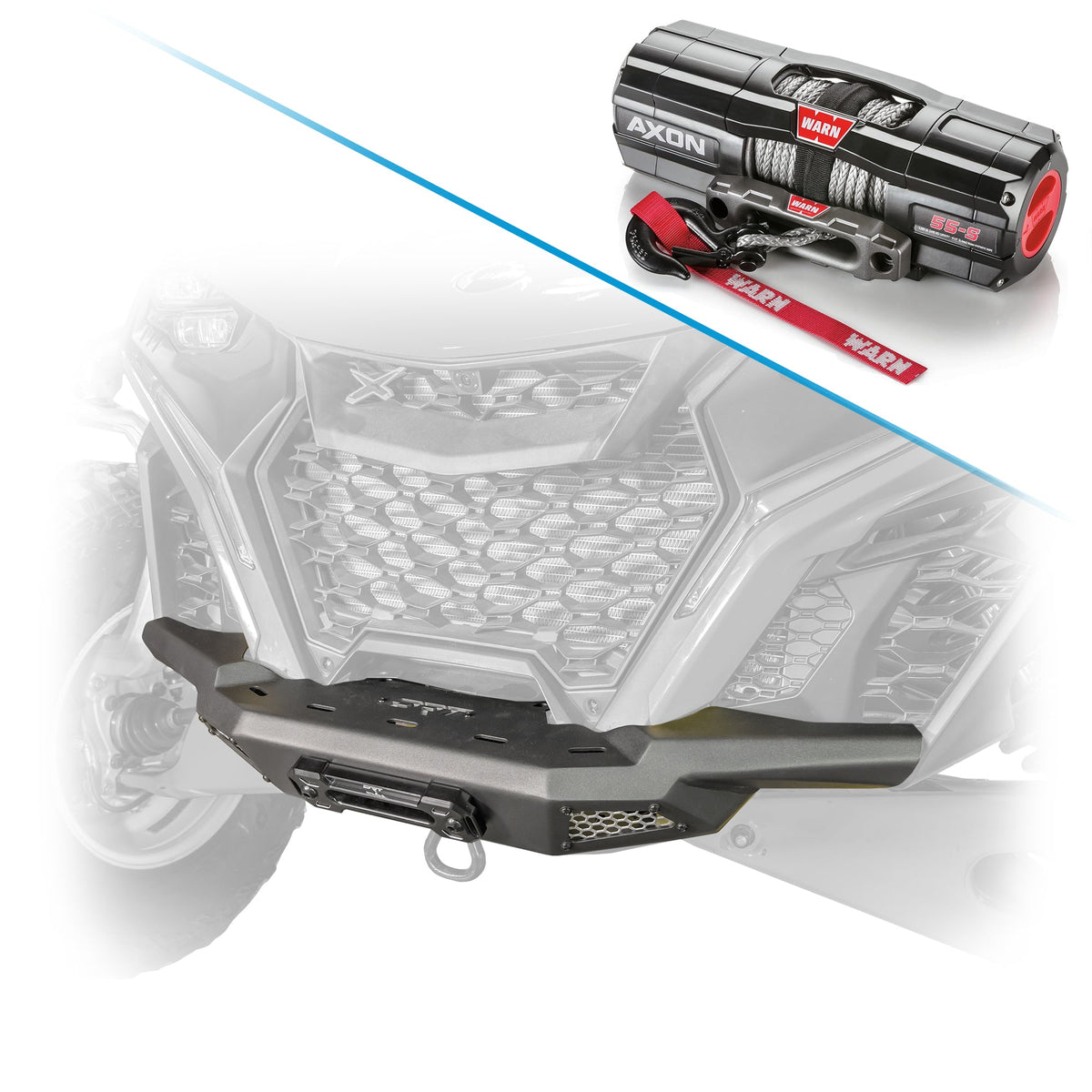 Maverick R front bumper shown with WARN VRX 45-S winch accessory.
