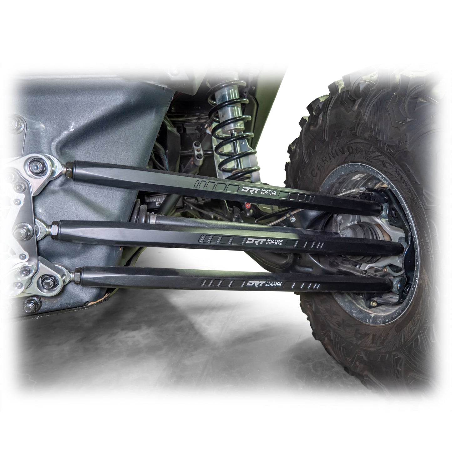 DRT Can-Am Maverick X3 2017+ Billet Aluminum 3-PC Radius Rod Plate Kit Right Wheel Rods close up