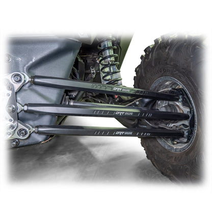 DRT Can-Am Maverick X3 2017+ Billet Aluminum 3-PC Radius Rod Plate Kit Right Wheel Rods close up