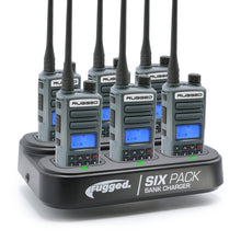 6 Pack - Rugged GMR2 PLUS - GMRS and FRS Two Way Handheld Radios with Bank Charger - Safety Yellow