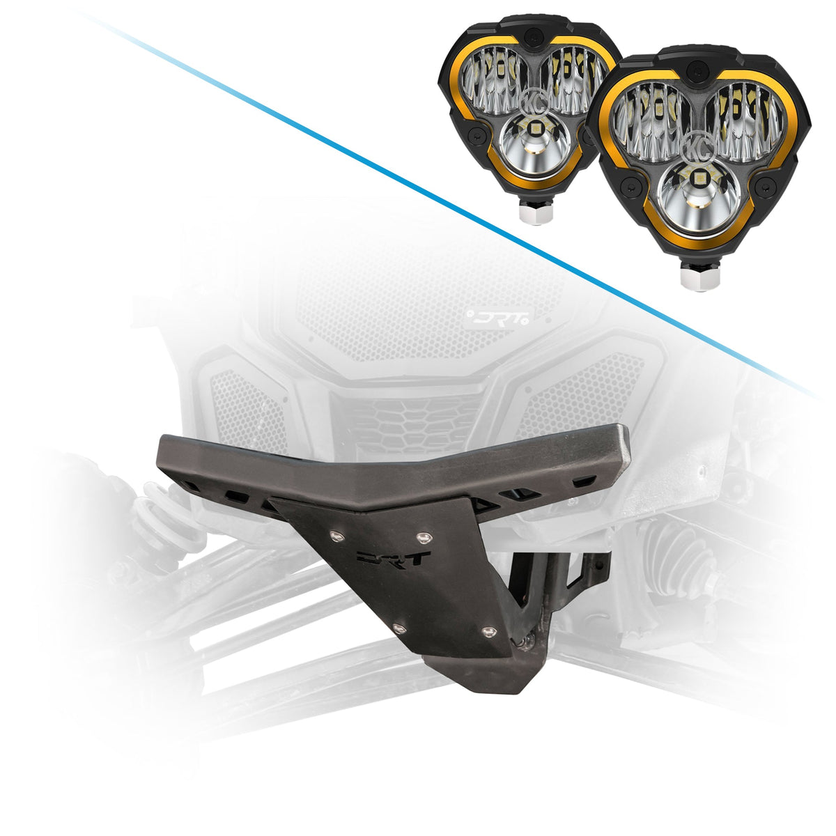 Can-Am X3 front bulkhead and bumper combo improves rigidity suspension strength DRT Motorsports and KCH-288 KC HiLites Flex ERA 3 LED Lights 288 3.5 inch
