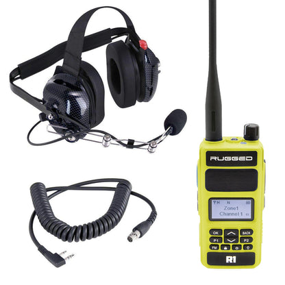 Crew Chief - H42 Spotter Headset and Rugged Handheld Radio Package - Single Radio with Nitro Bee X / RDH Digital UHF Radio / Black