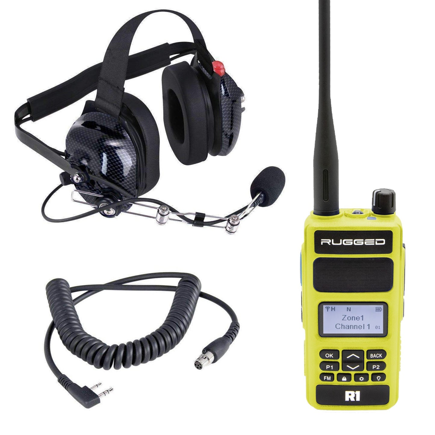 Crew Chief - H42 Spotter Headset and Rugged Handheld Radio Package - Single Radio / RDH Digital UHF Radio / Safety Yellow
