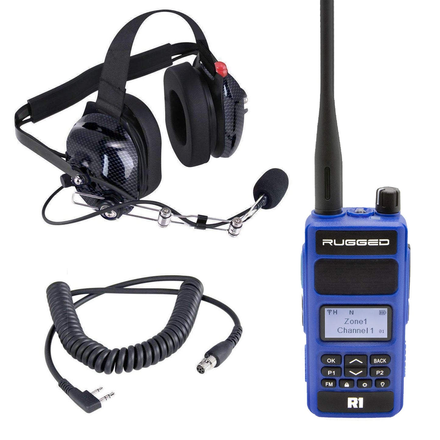 Crew Chief - H42 Spotter Headset and Rugged Handheld Radio Package - Dual Radio / R1 Business Band Handheld - Digital and Analog / Blue