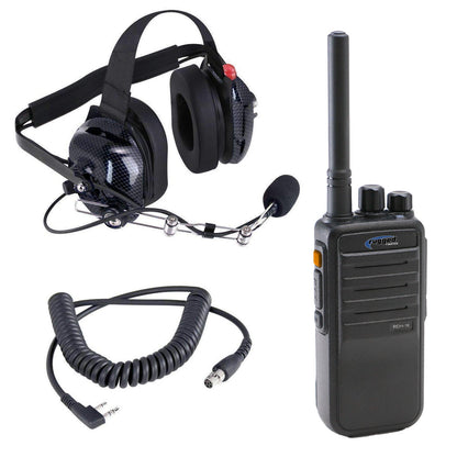 Crew Chief - H42 Spotter Headset and Rugged Handheld Radio Package - Single Radio with Nitro Bee X / R1 Business Band Handheld - Digital and Analog / Blue