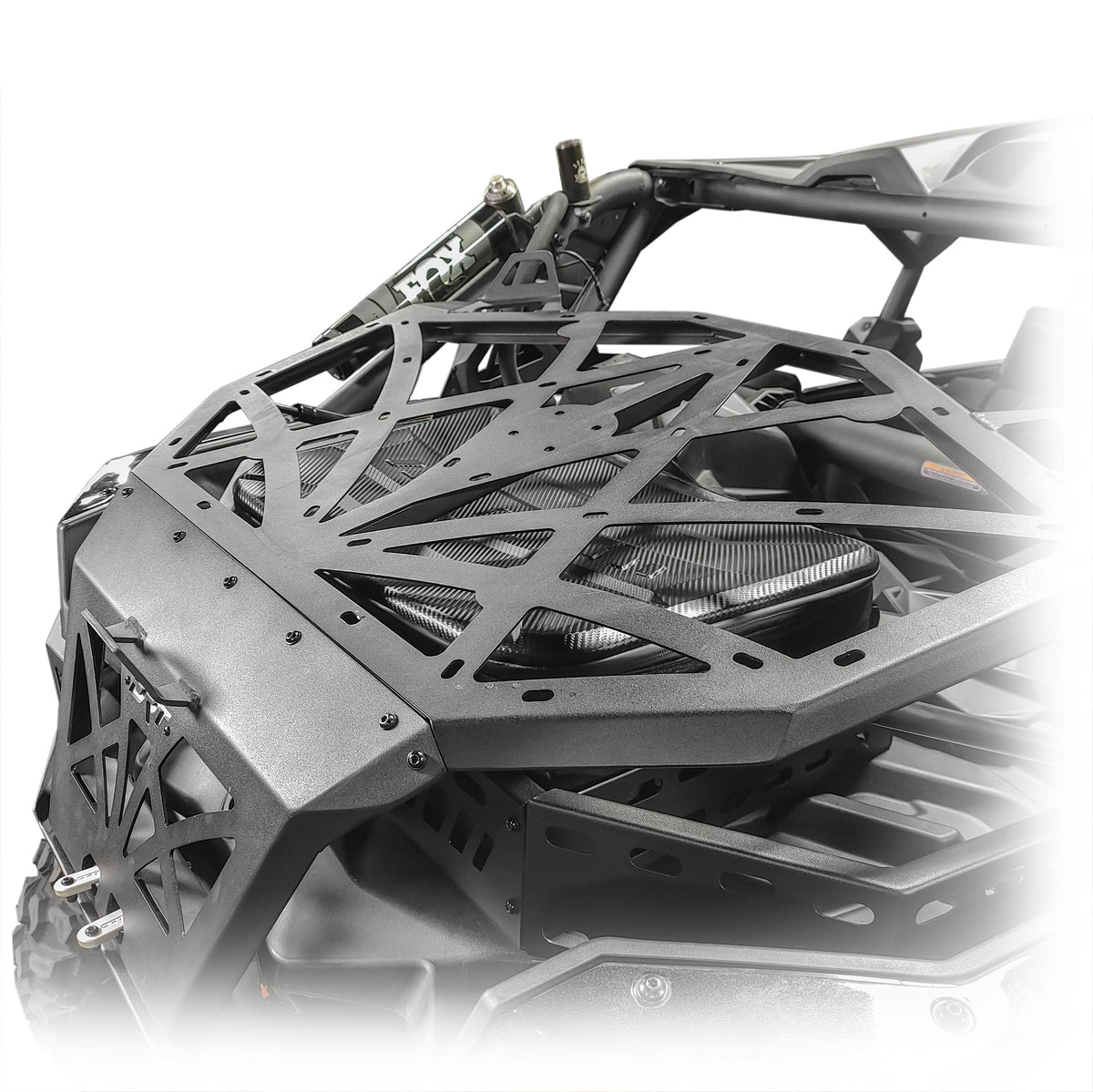 Heavy duty cargo rack for Maverick X3 2017+, secures gear and cooler in back bed