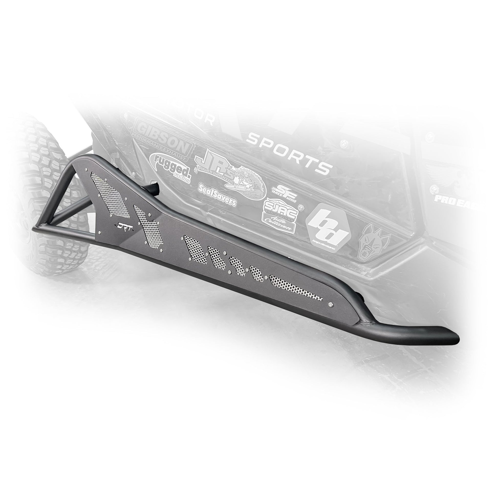 Top Side view of black DRT Tree Kicker installed on Can‑Am Maverick X3 2‑door