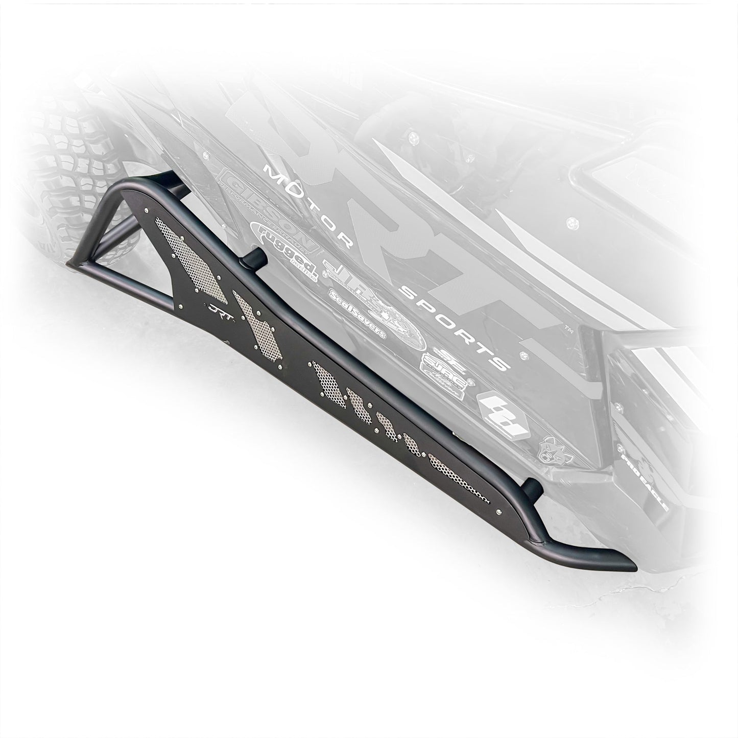 Angled view showing sleek black powder coat finish on tree kicker