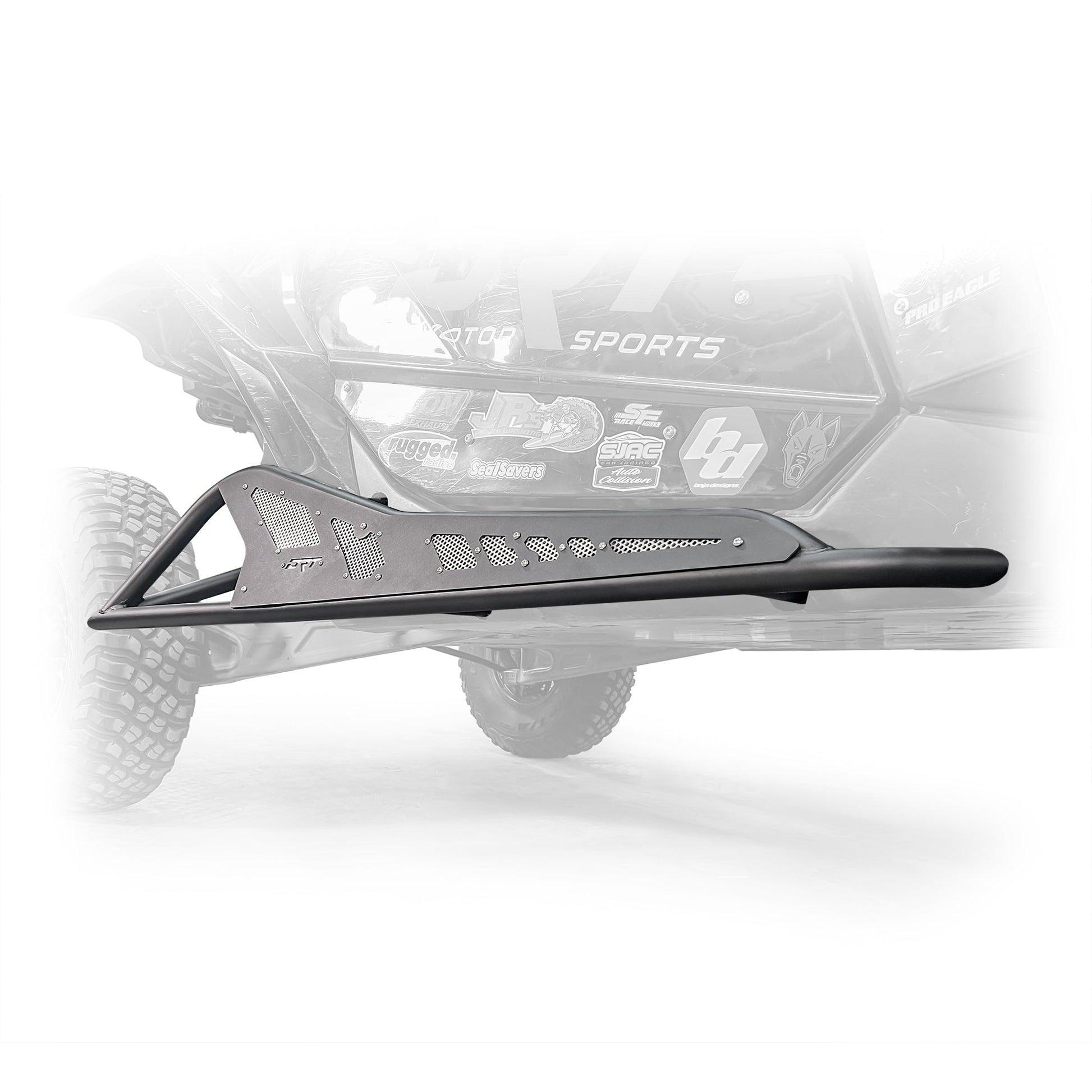 Side view of black DRT Tree Kicker installed on Can‑Am Maverick X3 2‑door