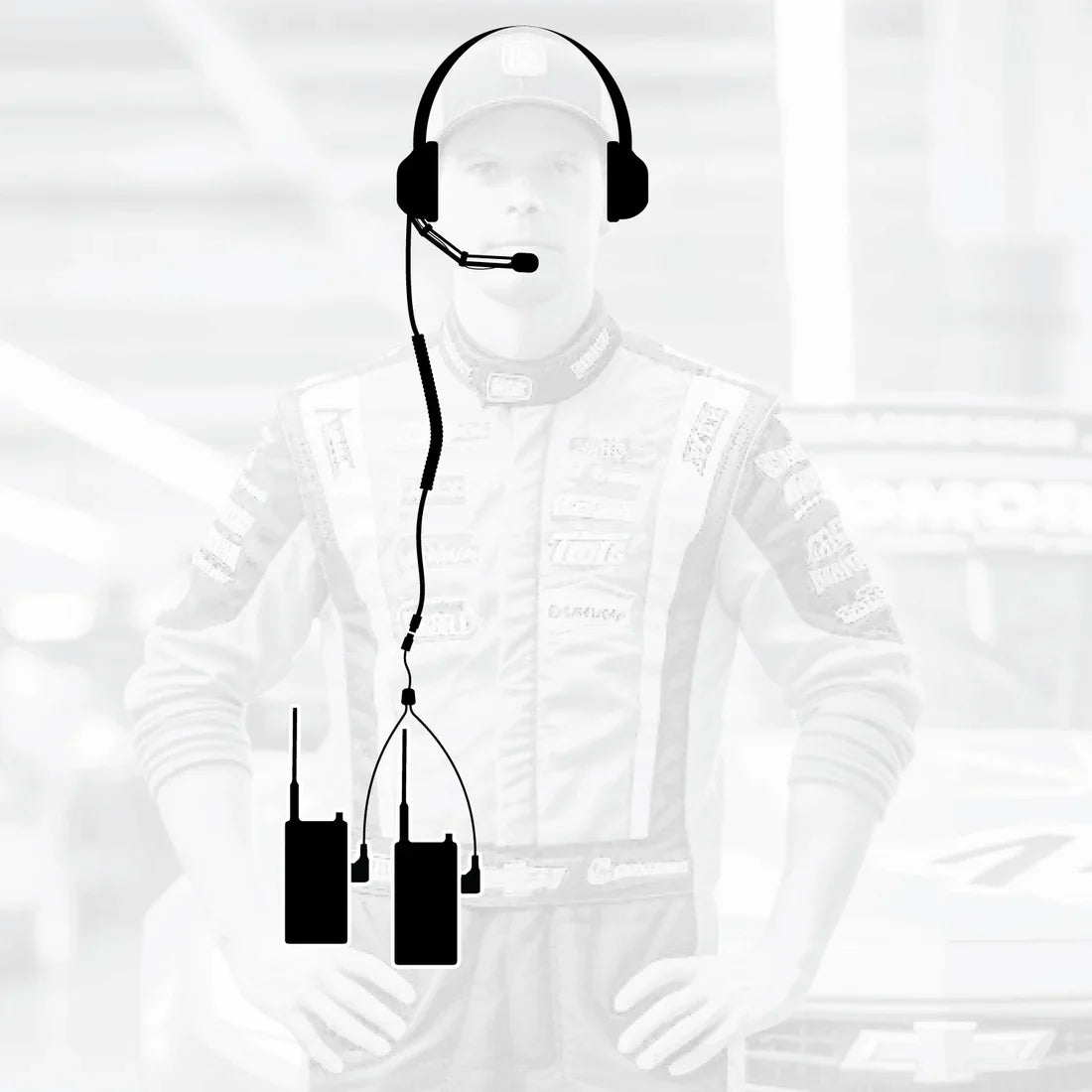 Crew Chief - H42 Spotter Headset and Rugged Handheld Radio Package - Single Radio / RDH Digital UHF Radio / Black