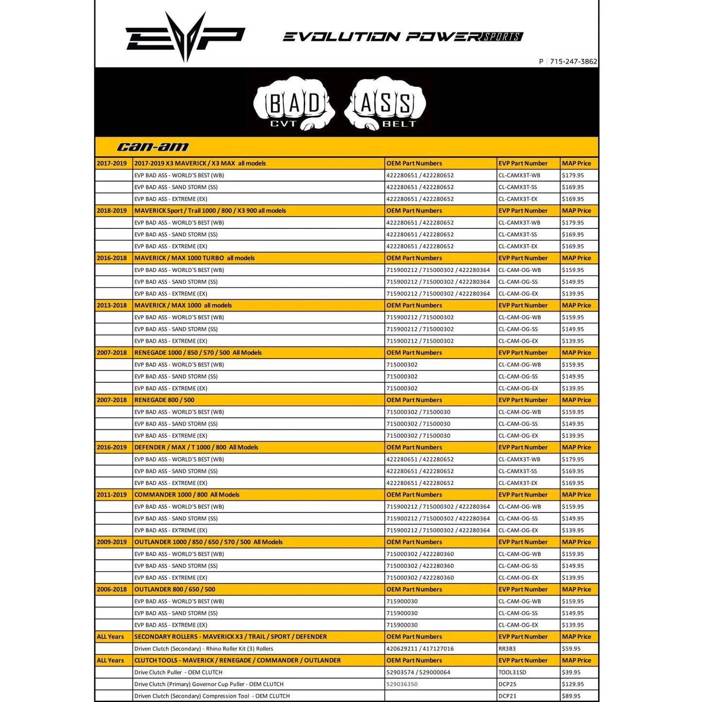 CAN AM EVOLUTION POWERSPORTS BAD ASS DRIVE BELTS