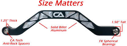 Our high clearance rods were designed with strength, dependability, and affordability all in mind. Our rods finish in the absolute largest rods on the market. We have a finished thickness of 1.25 inches throughout the entire center of the rod where it really counts, and a finished height of the rod at over 1.5 inches. Making these the absolute thickest rod on the market. Our rods also boast a full 3 INCHES OF ADDED GROUND CLEARANCE!! So take the washed out trail with confidence in mind.