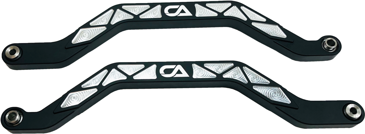 Honda Talon X and R Billet High Clearance Radius Rods | CA Tech USA Our high clearance rods were designed with strength, dependability, and affordability all in mind. Our rods finish in the absolute largest rods on the market. We have a finished thickness of 1.25 inches throughout the entire center of the rod where it really counts, and a finished height of the rod at over 1.5 inches. Our rods also boast a full 3 INCHES OF ADDED GROUND CLEARANCE