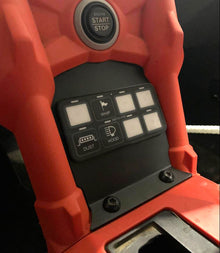 Canam X3 SFM SwitchPro8 lower plate mount for CanamX3 console by StayFlush Motorsports, shown in black with mounting details.