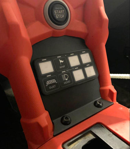 Canam X3 SFM SwitchPro8 lower plate mount for CanamX3 console by StayFlush Motorsports, shown in black with mounting details.