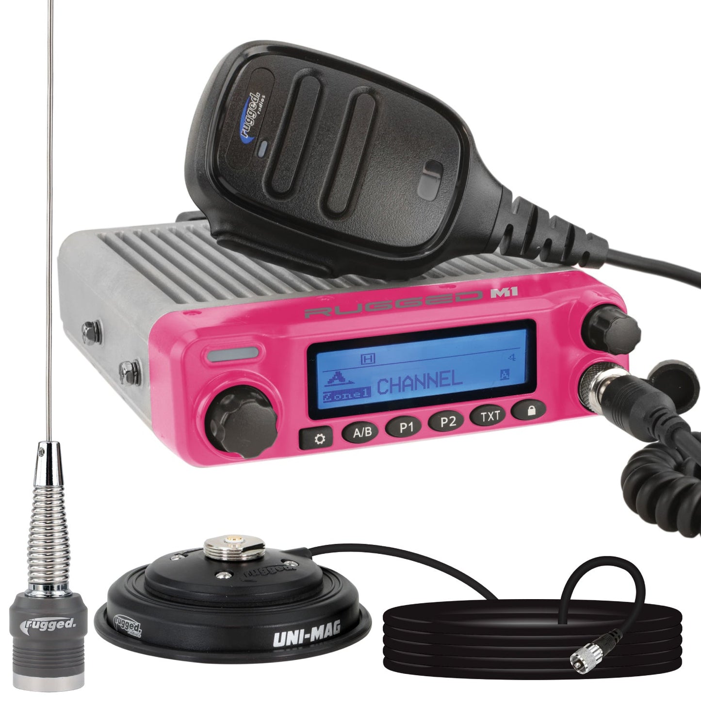Radio Kit • Pink Rugged M1 RACE SERIES Waterproof Mobile Radio with Antenna • Digital and Analog
