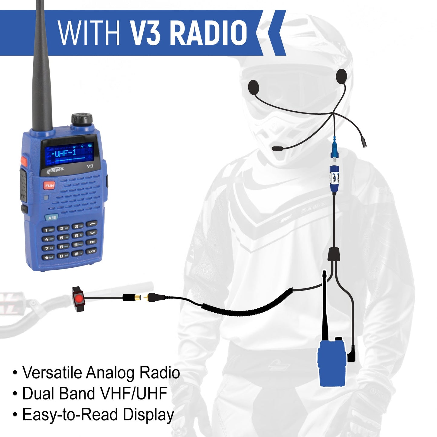 MOTO MAX Complete Motorcycle Communication Kit with Heavy-Duty OFFROAD Cables - V3