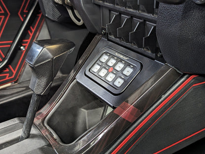 StayFlush Motorsports SFM Pro/R Auxbeam 8-gang mounting bracket with electrical connections and mounting hardware.
