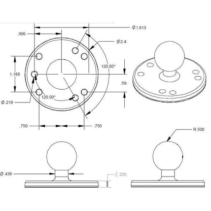 RAM Round Plate with Ball - C Size - 1.5 Inch