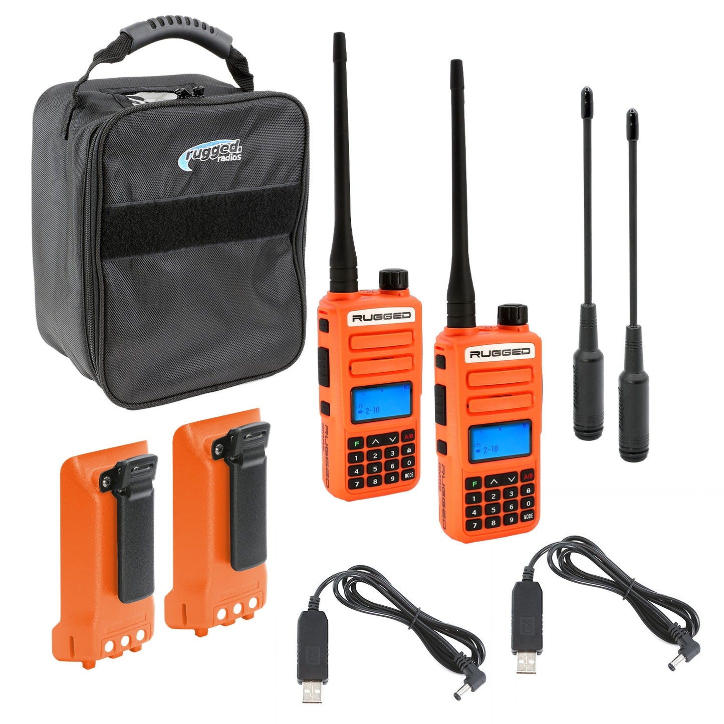 Adventure Pack - Rugged GMR2 PLUS - GMRS and FRS Two Way Handheld Radios with Accessories - Safety Orange