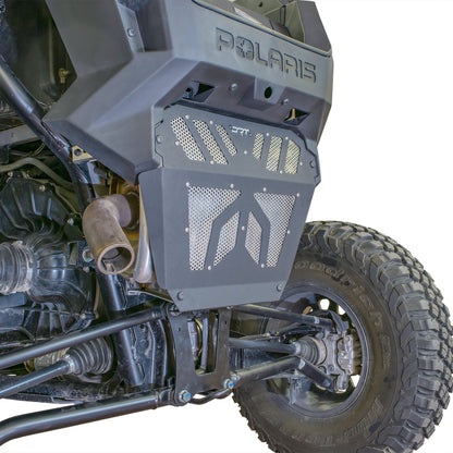 Aftermarket exhaust cover panel for Polaris side-by-side