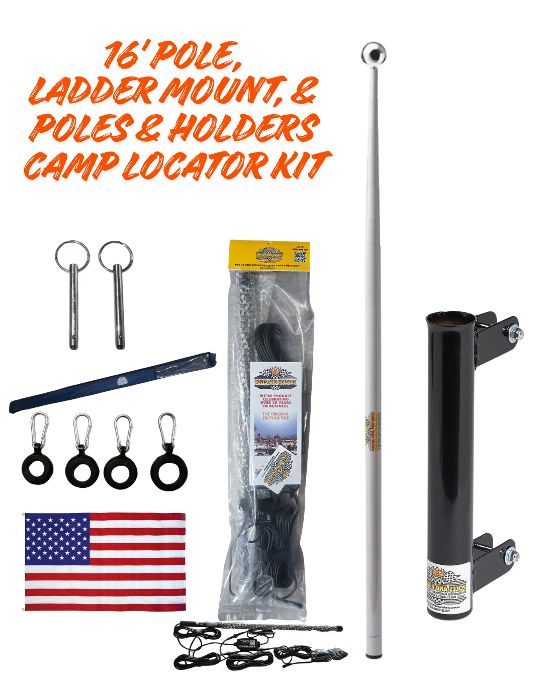 RV Flagpole Kit – Telescoping Pole + Ladder Mount + Camp Locator Kit | Poles and Holders