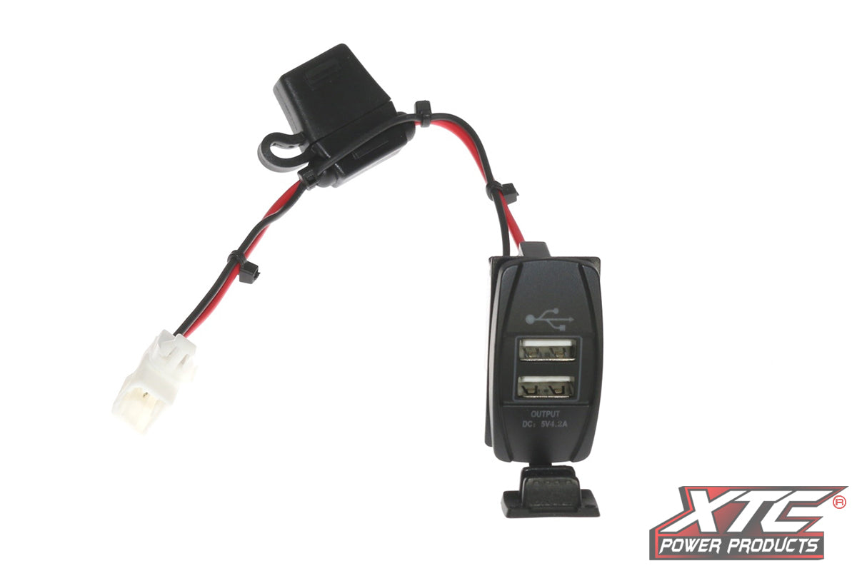 Can-Am Plug and Play Dual USB Power Port 5V 4.2A w/Amber LED, USB Cover & Harness