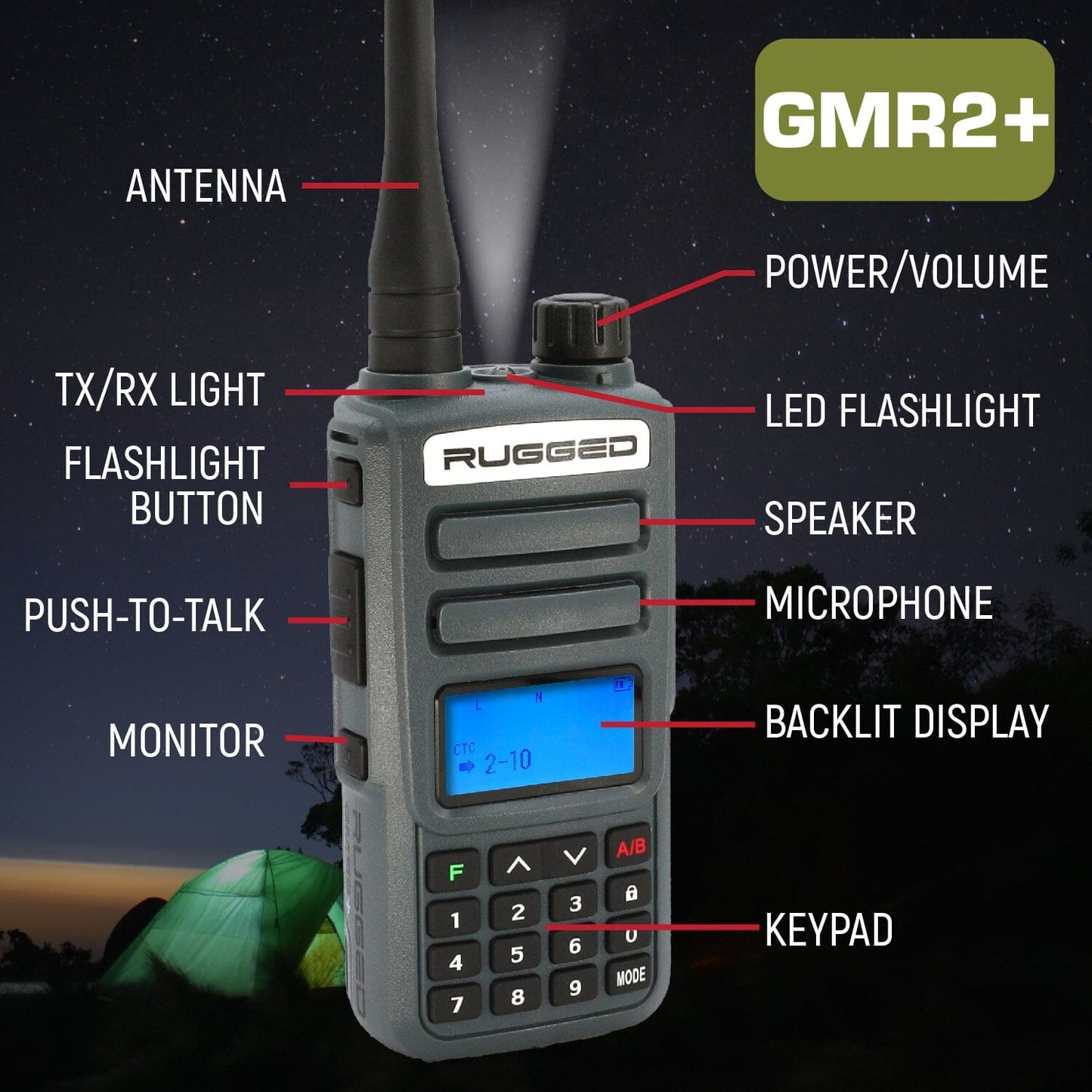 Adventure Pack - Rugged GMR2 PLUS - GMRS and FRS Two Way Handheld Radios with Accessories - Safety Orange