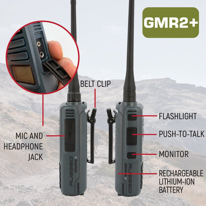 Rugged GMR2 PLUS - GMRS and FRS Two Way Handheld Radio with Hand Mic