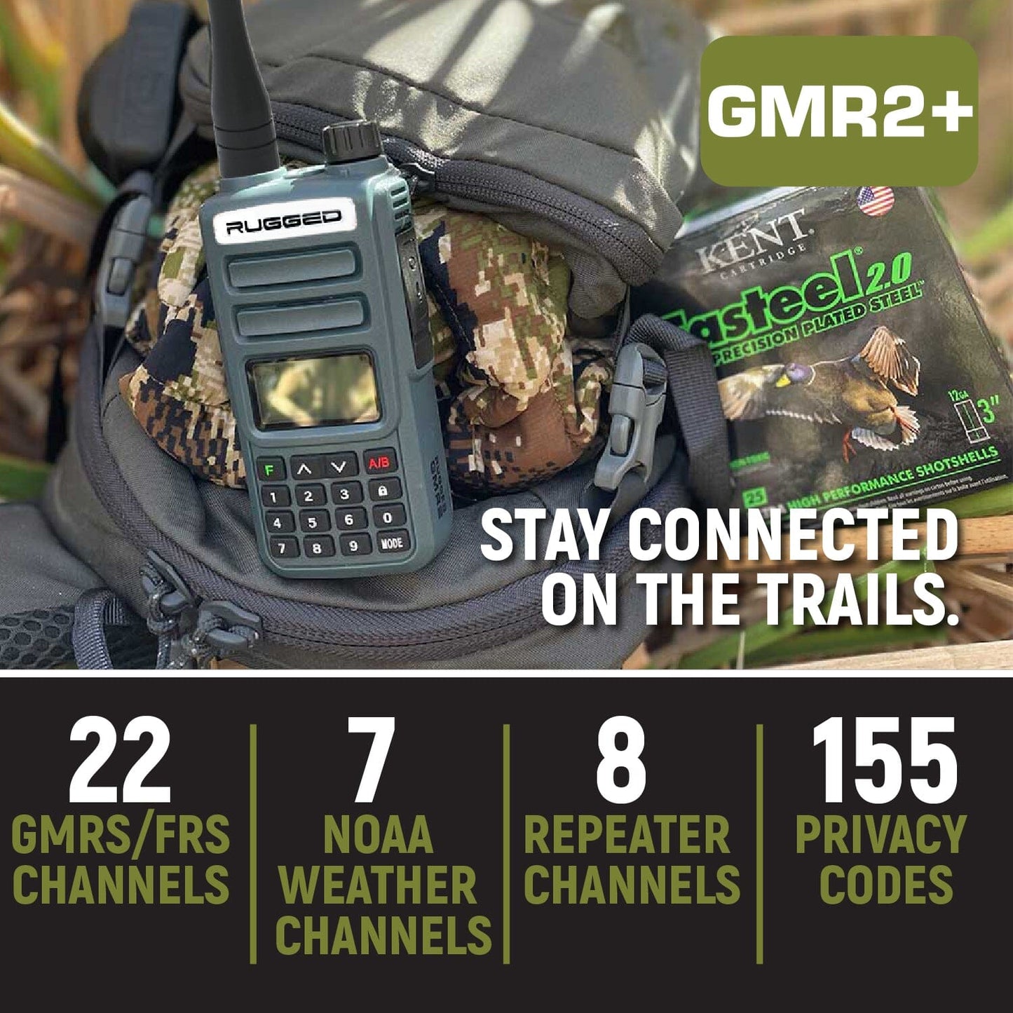 Great Outdoors Pack - Rugged GMR2 PLUS - GMRS and FRS Two Way Handheld Radios with Accessories