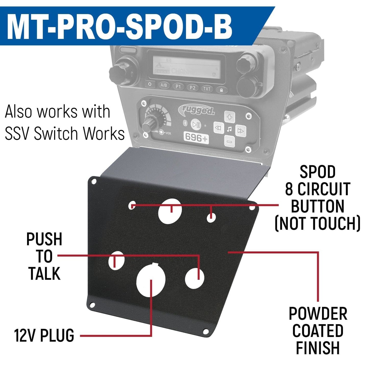 Lower Accessory Panel for Polaris RZR PRO XP RZR Turbo R and RZR PRO R Dash Mount Radio and Intercom - SPOD Switch Panel