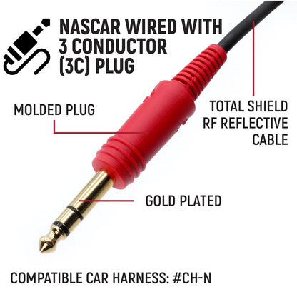 3C NASCAR Wired Coil Cord Helmet Kit with Mic and 3.5mm Jack