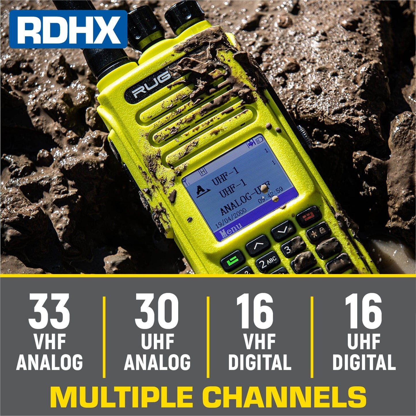 WATERPROOF - Rugged RDH-X - Business Band Two Way Handheld Radio - Digital and Analog - Safety Yellow