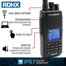WATERPROOF - Rugged RDH-X - Business Band Two Way Handheld Radio - Digital and Analog - Black