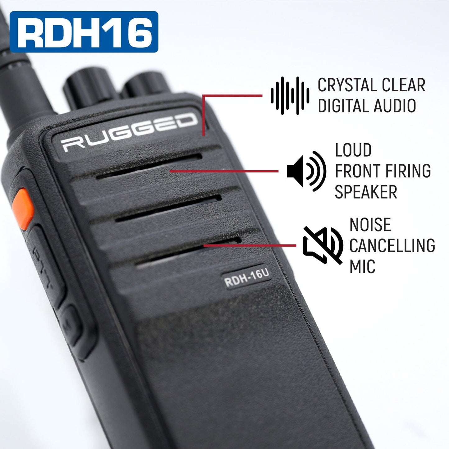 Rugged RDH16 - Business Band Two Way Handheld Radio - Digital and Analog - UHF / Black