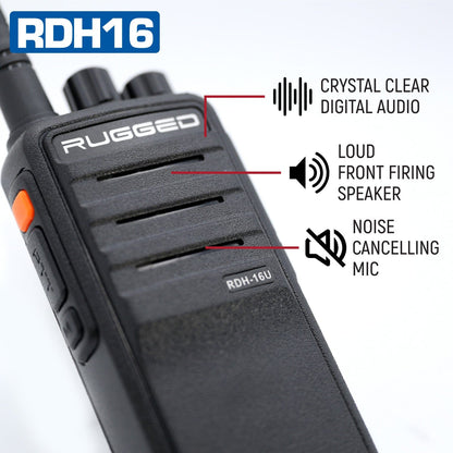 Rugged RDH16 - Business Band Two Way Handheld Radio - Digital and Analog - UHF / Black