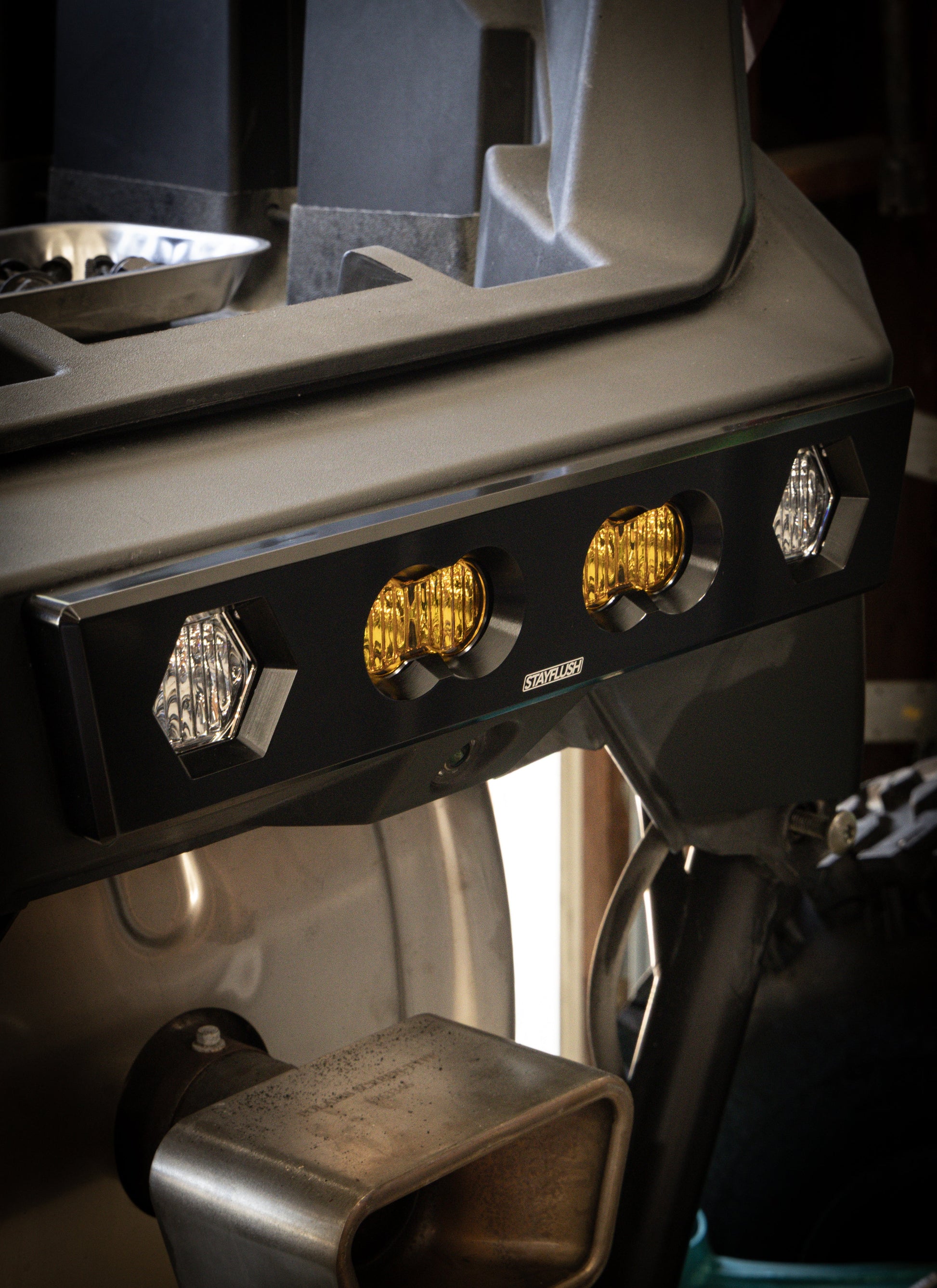 StayFlush Polaris Pro/R billet chase light mount, showcasing durable construction and precise fit for Polaris Pro/ProR vehicles.